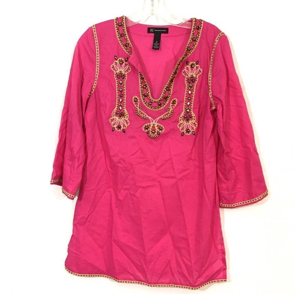 Inc international Concepts Pink Beaded Tunic Top Size 2 Small
